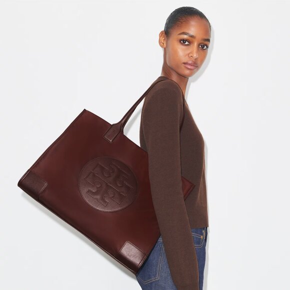 Tory Burch NWT LARGE Ella Tote Bag Burgundy TEMPRANILLO - Picture 1 of 9